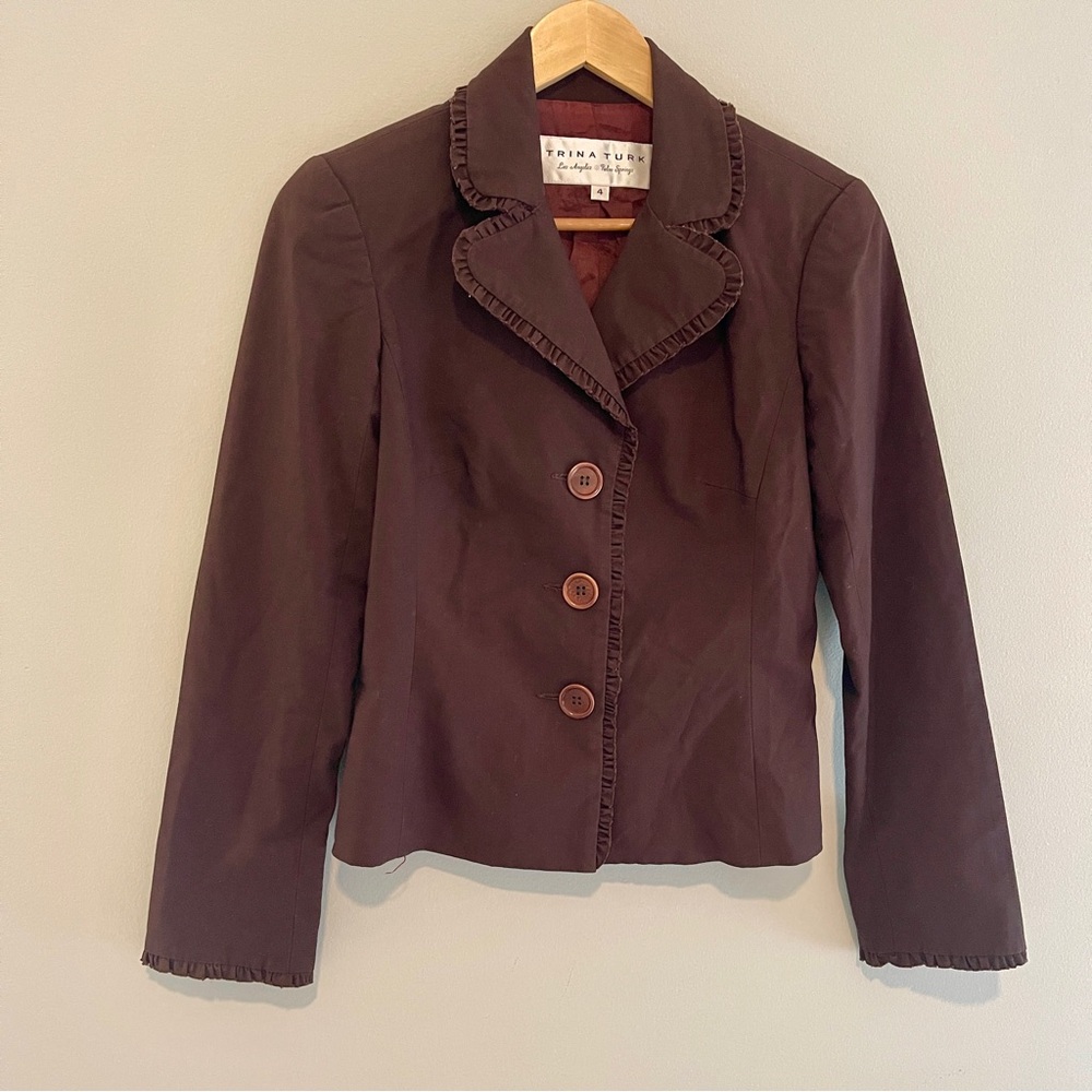 Trina Turk Chocolate Brown Vintage 90s Collared Blazer Jacket Size 4